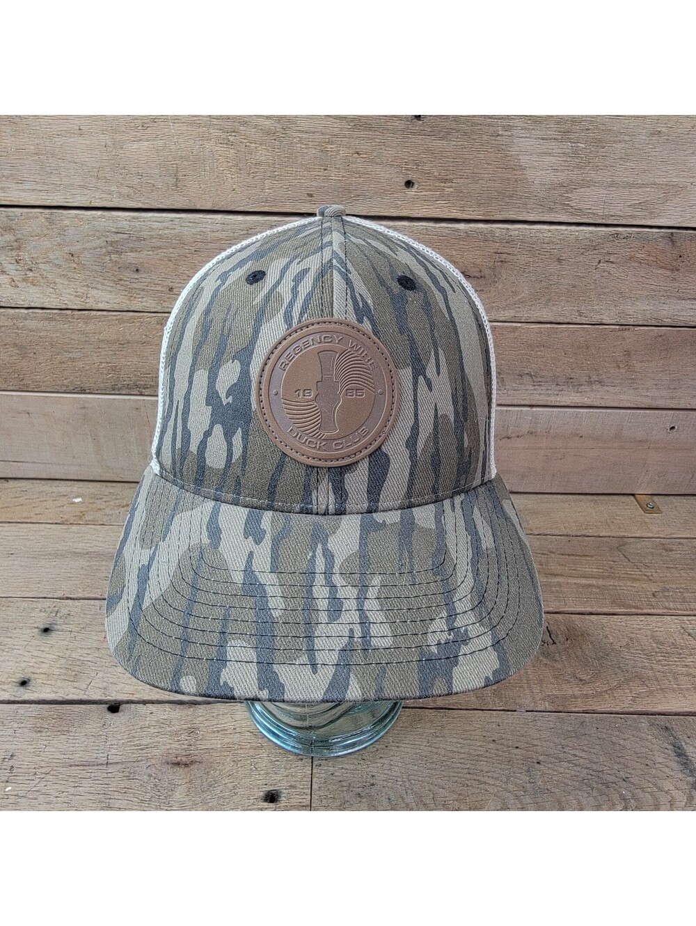Regency Wire Duck Club Hat Camo Trucker Cap Leather Patch Snapback